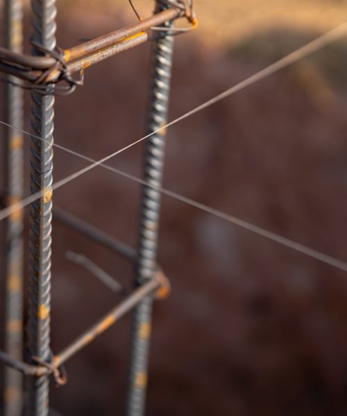 Rebars for concrete foundations at a construction site. Steel bars and iron structure ready